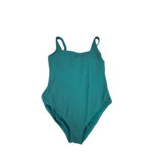 Kona Sol Womens Size 22 Teal Ribbed Square Neck One Piece Swimsuit Pucker